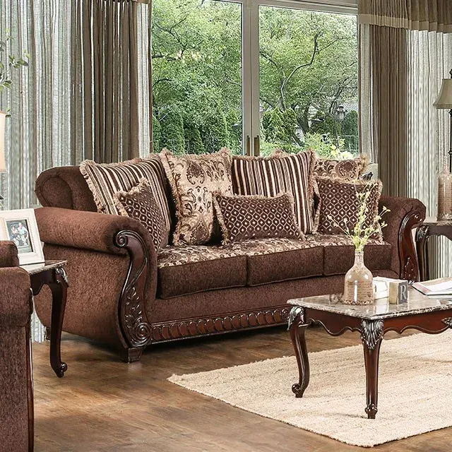 Traditional Brown, Gold Loveseat (Tabitha) — Sofa, view 4