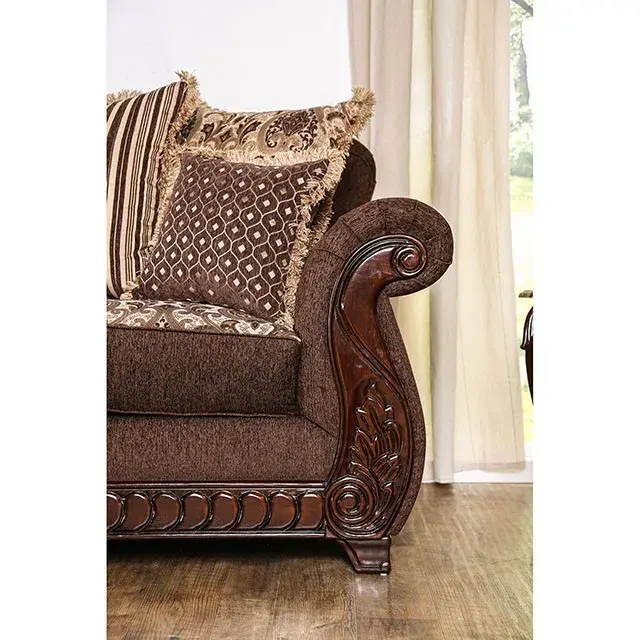 Traditional Brown, Gold Loveseat (Tabitha) — Sofa, view 5