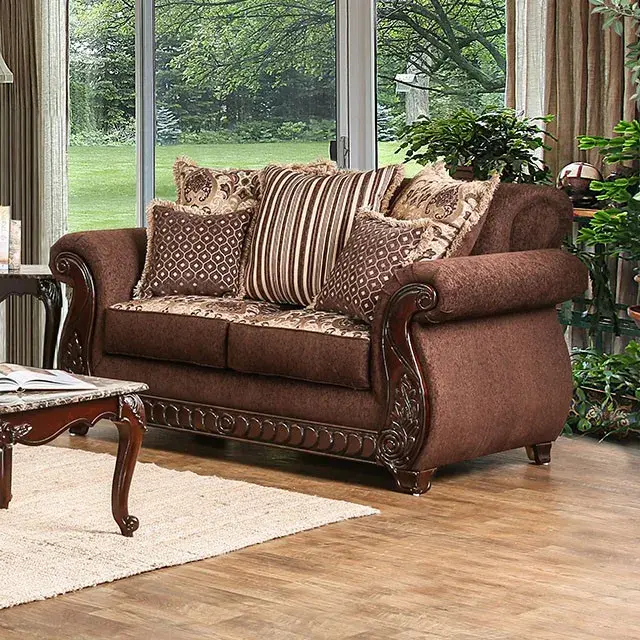 Traditional Brown, Gold Sofa — Sofa, view 3