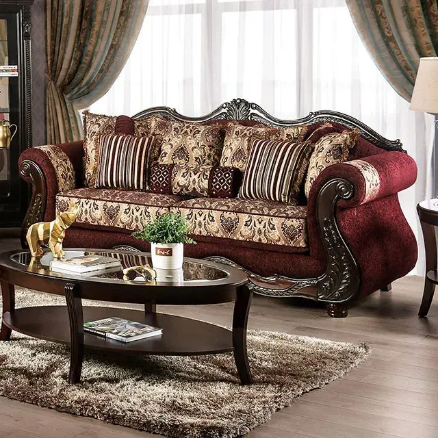 Traditional Burgundy, Brown Loveseat — Sofa, view 12