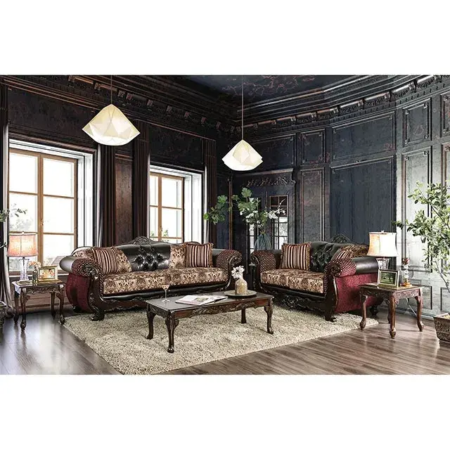 Traditional Burgundy, Dark Brown Loveseat — Sofa, main view
