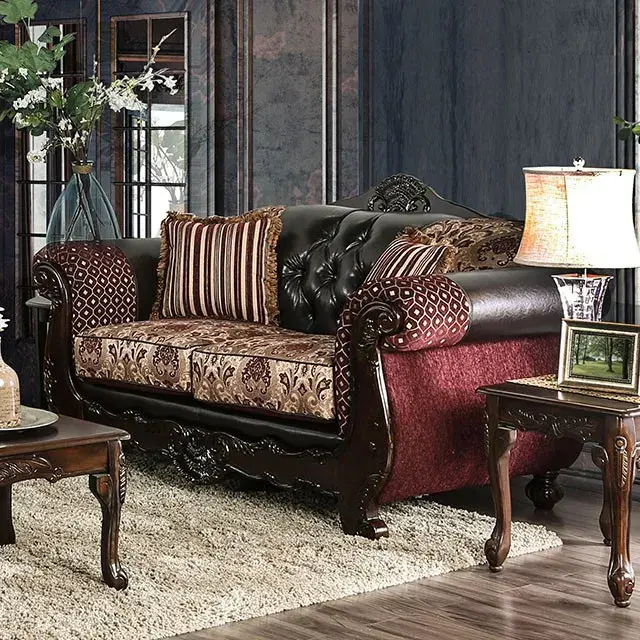 Traditional Burgundy, Dark Brown Sofa — Sofa, view 6