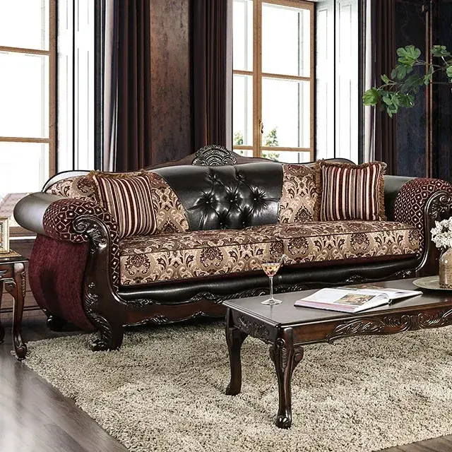 Traditional Burgundy, Dark Brown Sofa — Sofa, view 7