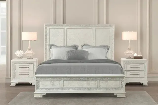 Traditional Creamy White Queen Bedroom Set — Bed Frame, view 2