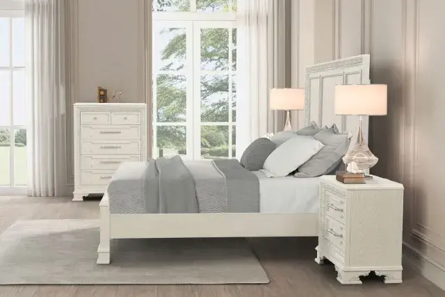 Traditional Creamy White Queen Bedroom Set — Bed Frame, view 3