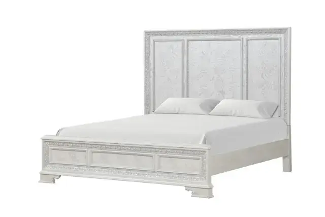 Traditional Creamy White Queen Bedroom Set — Bed Frame, view 5