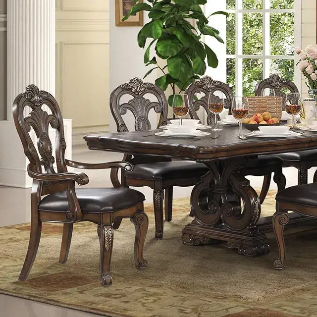 Traditional Dark Brown Dining Set — Dining Table, view 3