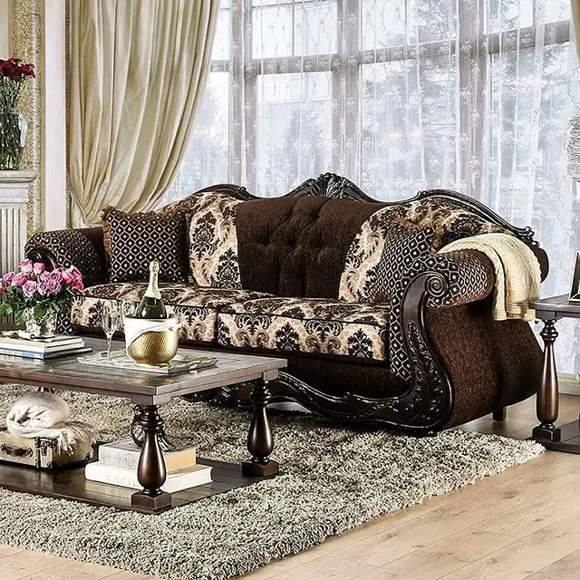 Traditional Dark Brown Sofa — Sofa, view 2