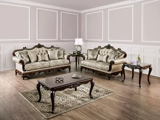 Traditional Dark Cherry/Beige Loveseat — Sofa, main view