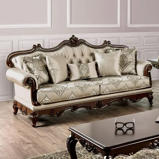 Traditional Dark Cherry/Beige Loveseat — Sofa, view 10
