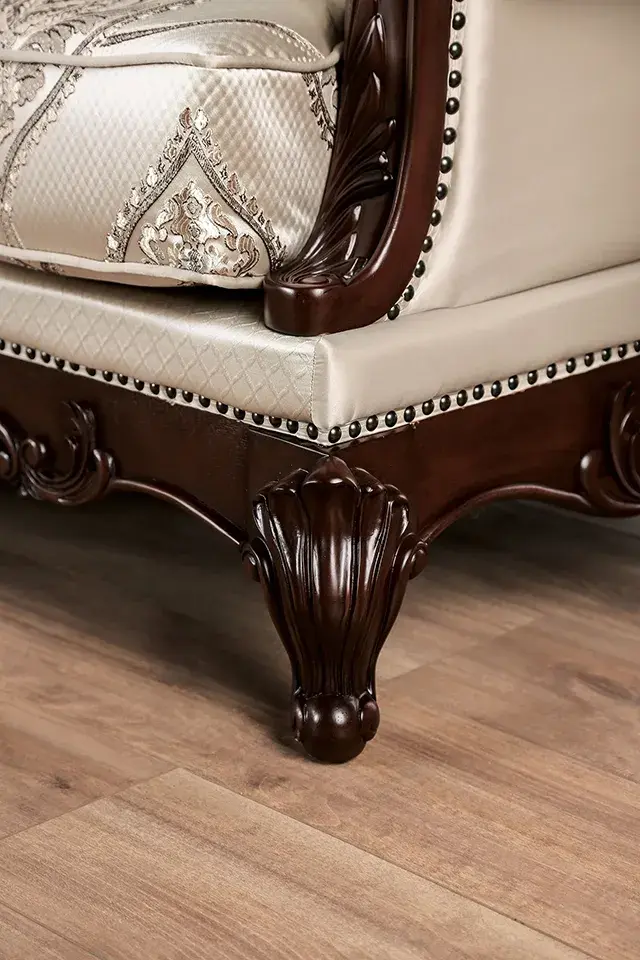 Traditional Dark Cherry/Beige Loveseat — Sofa, view 7