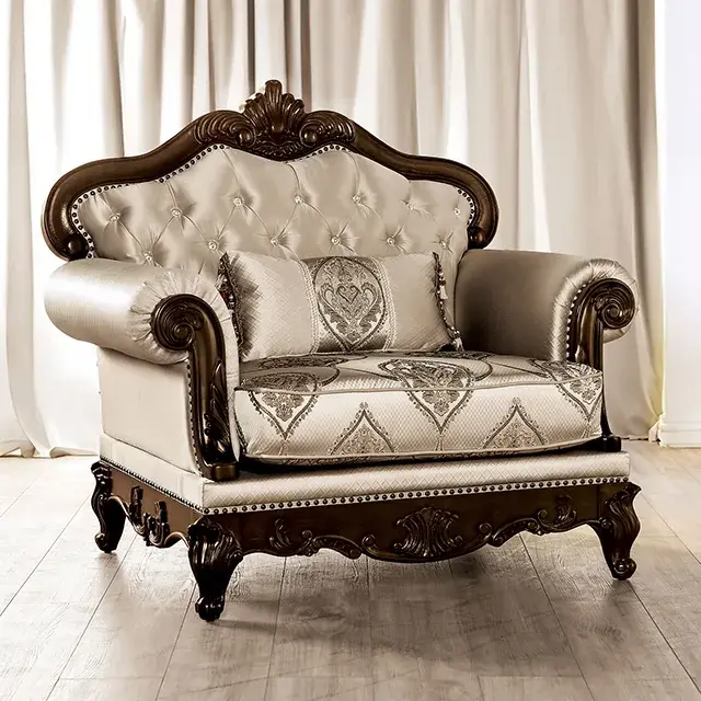 Traditional Dark Cherry/Beige Loveseat — Sofa, view 9
