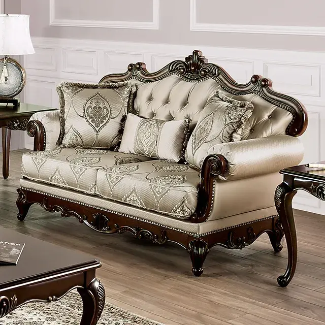 Traditional Dark Cherry/Beige Loveseat — Sofa, view 2