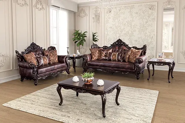 Traditional Dark Cherry/Brown Loveseat (Palencia) — Sofa, main view