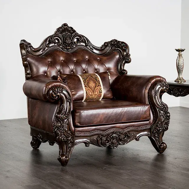 Traditional Dark Cherry/Brown Loveseat (Palencia) — Sofa, view 2