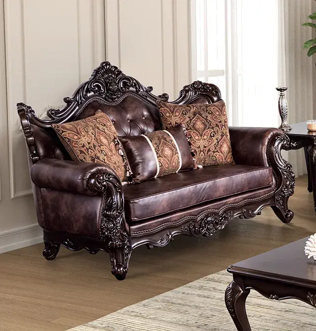 Traditional Dark Cherry/Brown Loveseat (Palencia) — Sofa, view 8