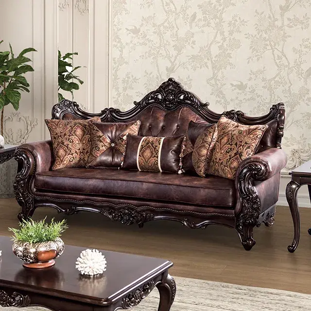 Traditional Dark Cherry/Brown Loveseat (Palencia) — Sofa, view 9