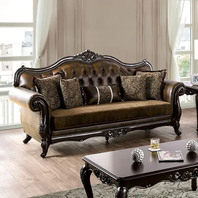 Traditional Dark Cherry/Brown Sofa (Ensenada) — Sofa, view 13