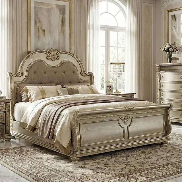 Traditional Gold Champagne Bedroom Set — Bed Frame, main view