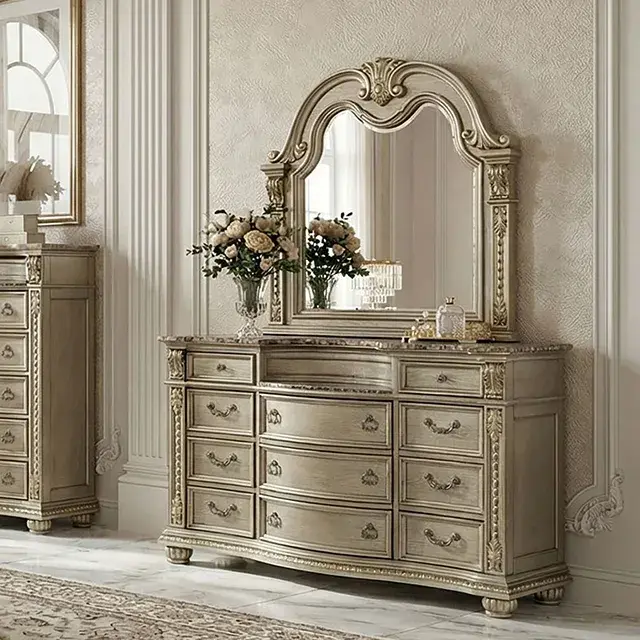 Traditional Gold Champagne Nightstand — Nightstand, view 3