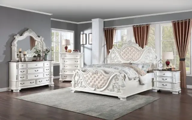 Traditional Pearl White Nightstand — Nightstand, view 2