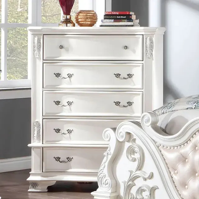 Traditional Pearl White Nightstand — Nightstand, view 6