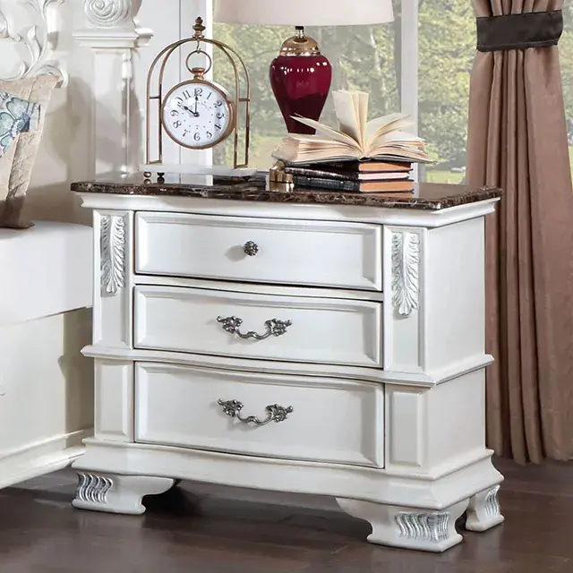 Traditional Pearl White Nightstand — Nightstand, view 7