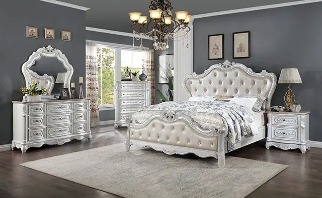 Traditional Pearl White Nightstand (Rosalind) — Nightstand, main view