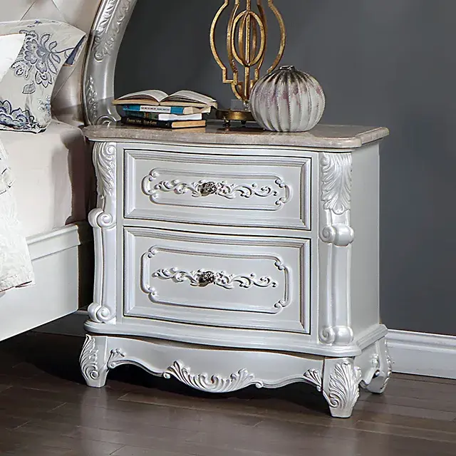 Traditional Pearl White Nightstand (Rosalind) — Nightstand, view 2