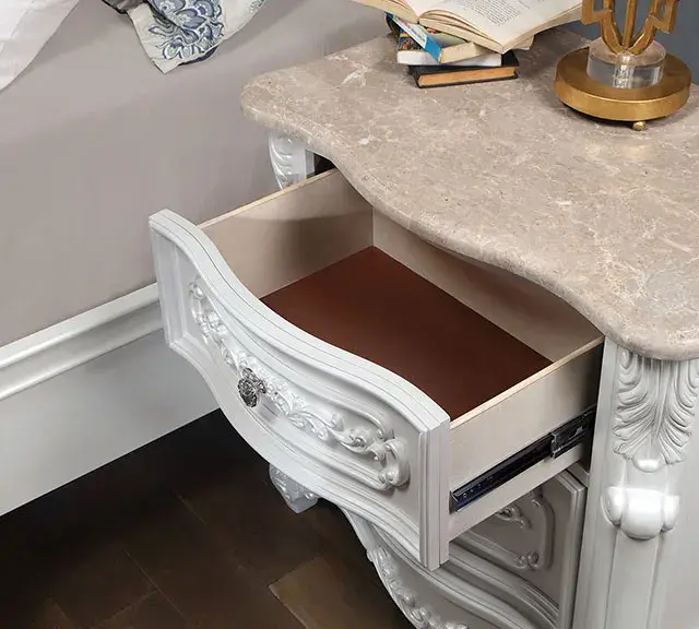 Traditional Pearl White Nightstand (Rosalind) — Nightstand, view 3