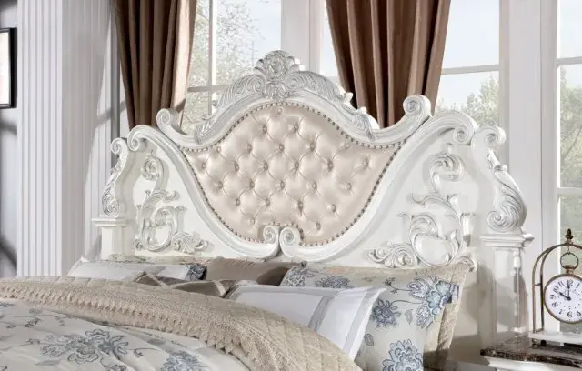 Traditional Pearl White Queen Bedroom Set — Bed Frame, view 2