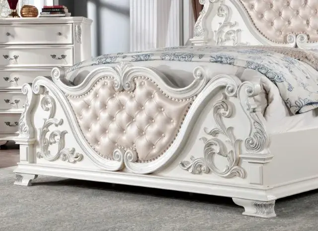 Traditional Pearl White Queen Bedroom Set — Bed Frame, view 3