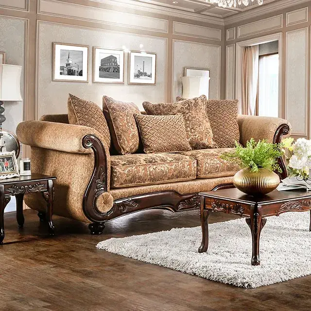 Traditional Tan, Gold Loveseat — Sofa, view 3