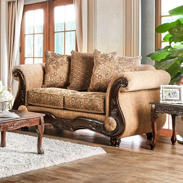 Traditional Tan, Gold Sofa — Sofa, view 2