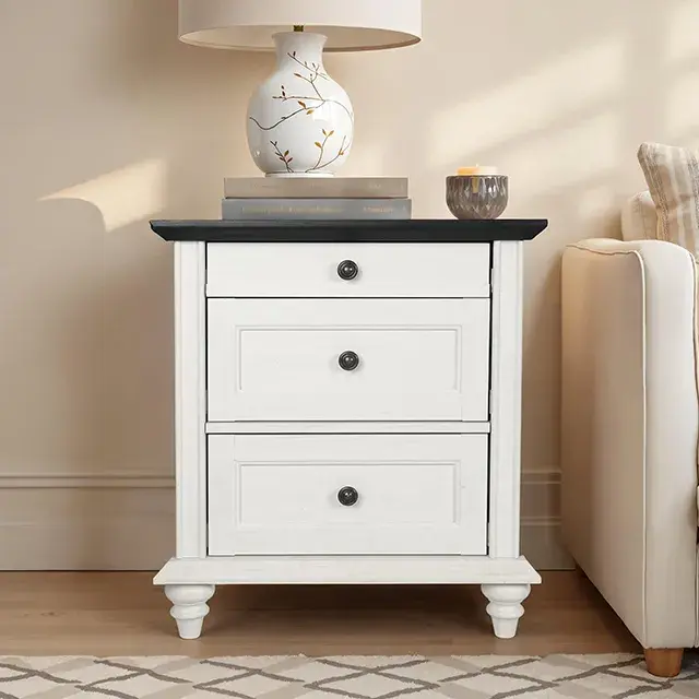 Traditional White/Black Nightstand — Nightstand, view 2