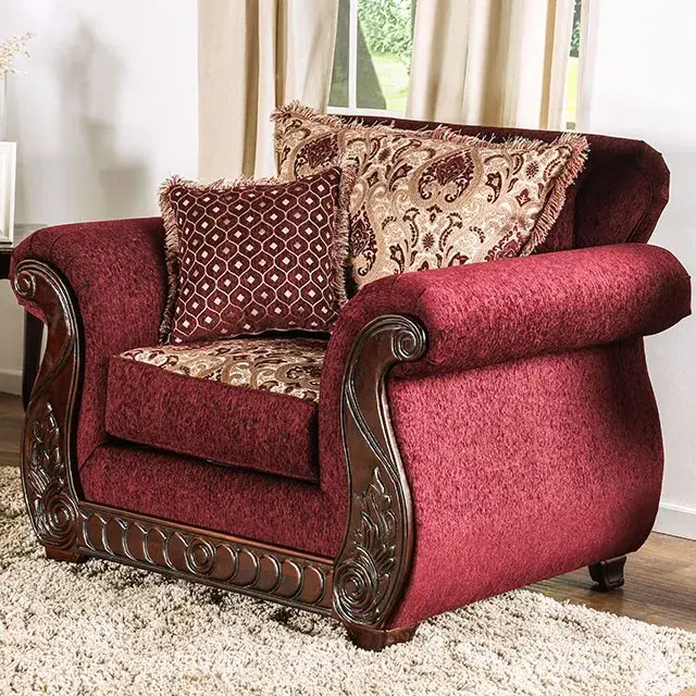 Traditional Wine, Gold Loveseat — Sofa, view 2