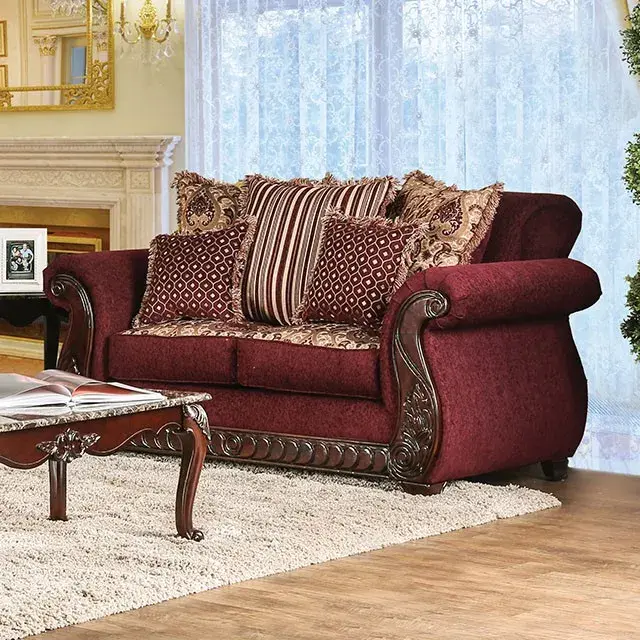 Traditional Wine, Gold Loveseat — Sofa, view 3