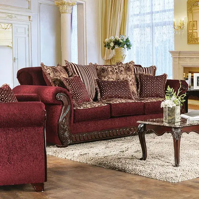 Traditional Wine, Gold Loveseat — Sofa, view 4
