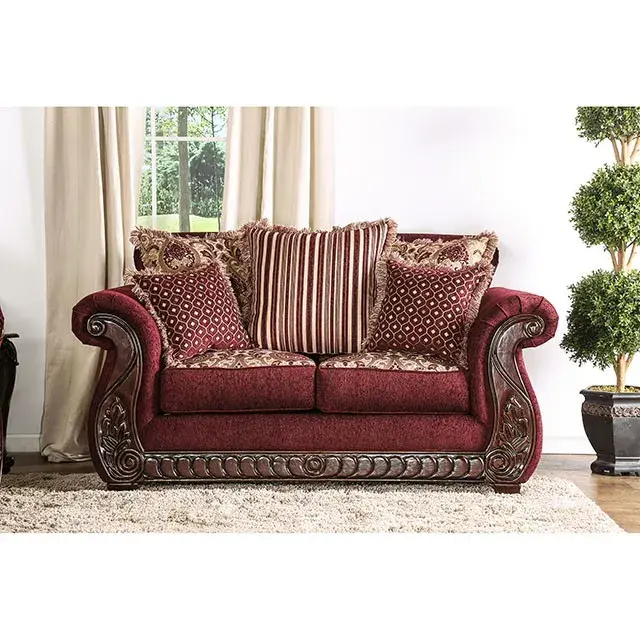 Traditional Wine, Gold Loveseat — Sofa, view 7