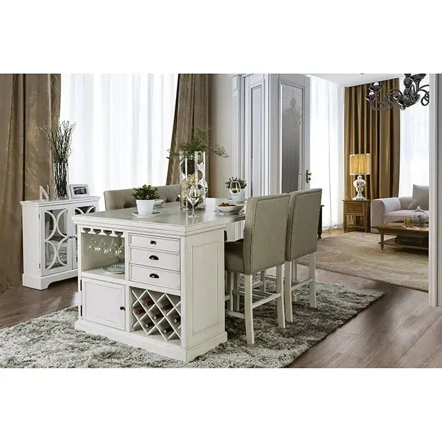 Transitional Antique White Dining Set — Dining Table, main view