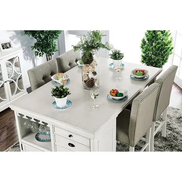 Transitional Antique White Dining Set — Dining Table, view 2