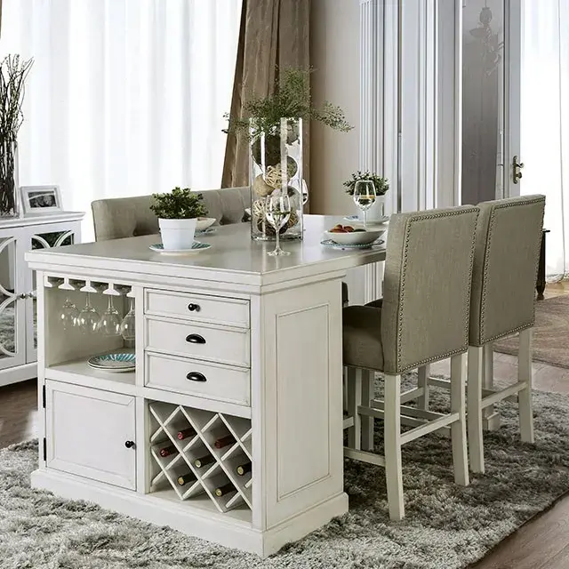 Transitional Antique White Dining Set — Dining Table, view 7