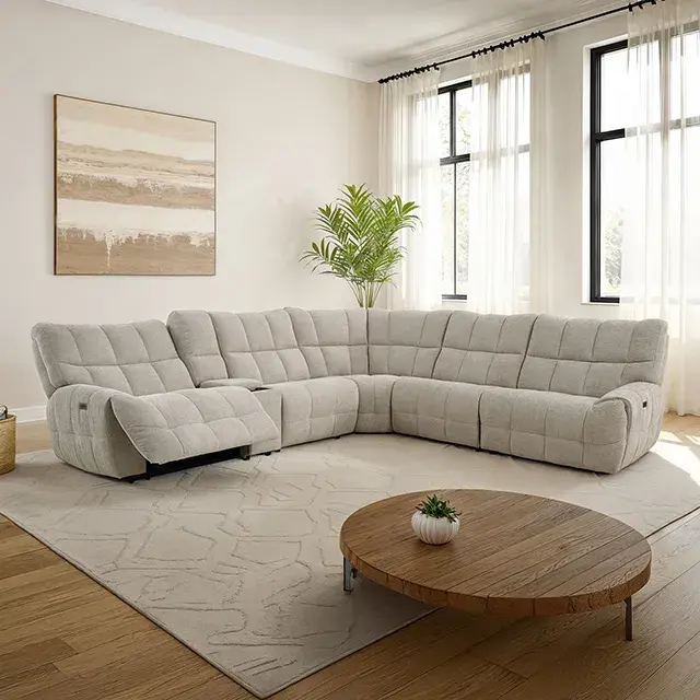 Transitional Beige Power Reclining Sectional — Sofa, main view