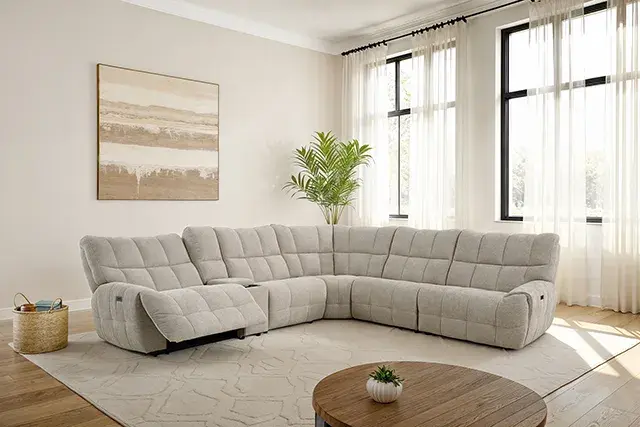 Transitional Beige Power Reclining Sectional — Sofa, view 3