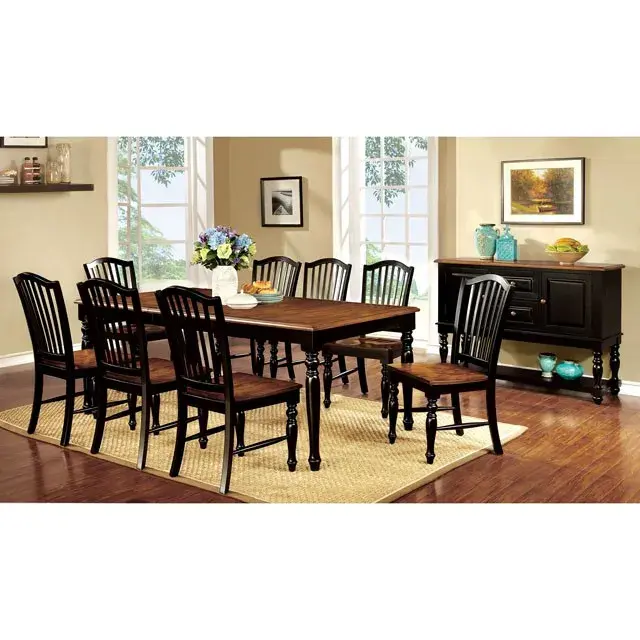 Transitional Black, Antique Oak Dining Set — Dining Table, view 2