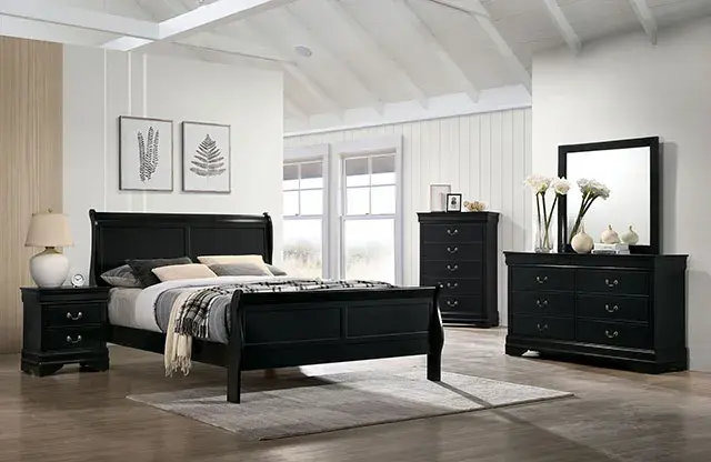 Transitional Black Nightstand — Nightstand, view 2