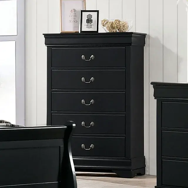 Transitional Black Nightstand — Nightstand, view 5