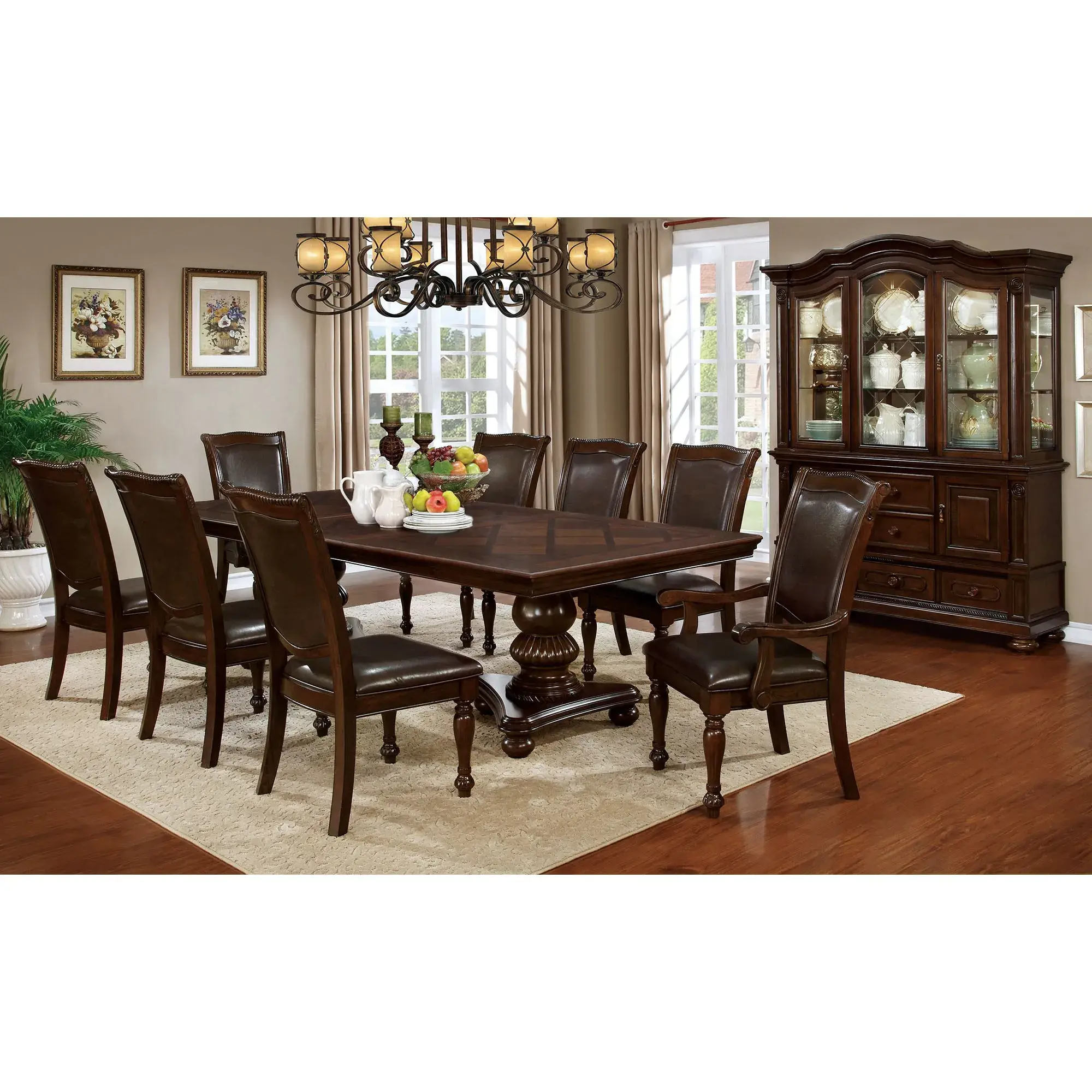 Transitional Brown Cherry Dining Set — Dining Table, view 2