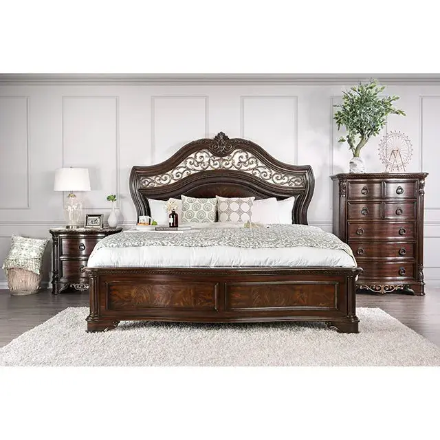 Transitional Brown Cherry Nightstand (Menodora) — Nightstand, view 2