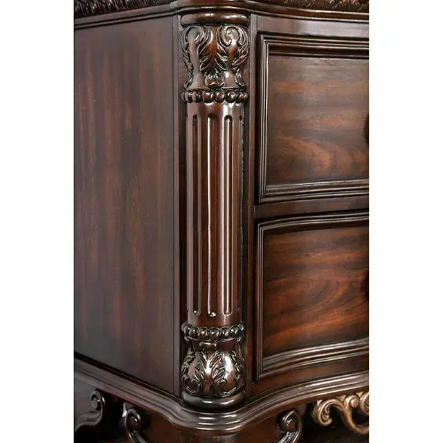 Transitional Brown Cherry Nightstand (Menodora) — Nightstand, view 3